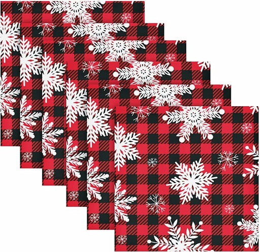 Wusikd Snowflakes Buffalo Plaid Cloth Napkins Set of 6 Winter Christmas Dinner Napkins Solid Washable Reusable Polyester Table Napkins Oversized 20"X20" with Hemmed Edges for Home Weeding Decoration