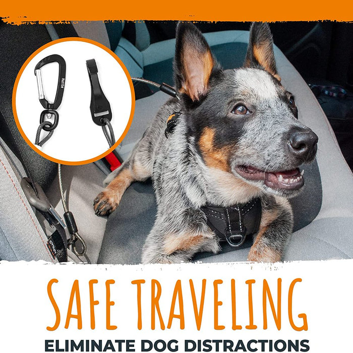 Dog Seat Belt Chew Proof Metal Pet Safety Belt Steel Braided Vehicle Restraint No Chew Tether Seatbelt with Rock Climbers Carabiner