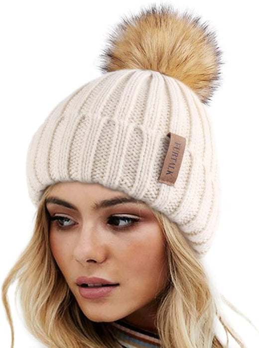 FURTALK Womens Winter Knitted Beanie Hat with Faux Fur Pom Warm Knit Skull Cap Beanie for Women…