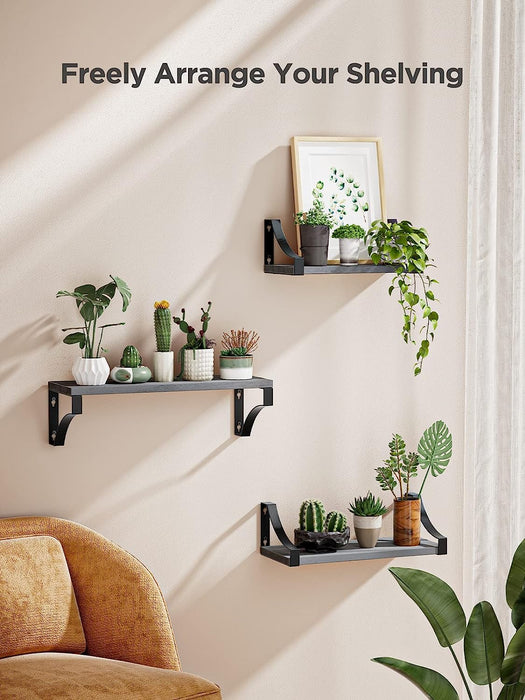Floating Shelves Wall Mounted Set of 3, Rustic Wood Wall Shelves for Bedroom, Bathroom, Living Room, Kitchen, Laundry Room Storage & Decoration, Gray
