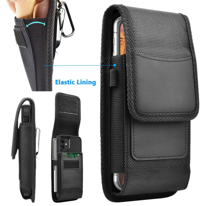 for Samsung Galaxy S20 Ultra S20 plus S21 S10+ S9 S8 J7 J3, A01 A11 A21 A51 A71 A10E A20 A30 A12 A03 A13 A32 A42 A52 A72 Nylon Cell Phone Belt Clip Holster Carrying Pouch W Card Holder, Black
