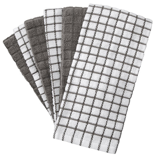 Premium Kitchen Towels (16”X 28”, 6 Pack) – Large Cotton Kitchen Hand Towels – Chef Weave Design – 380 GSM Highly Absorbent Tea Towels Set with Hanging Loop – Grey