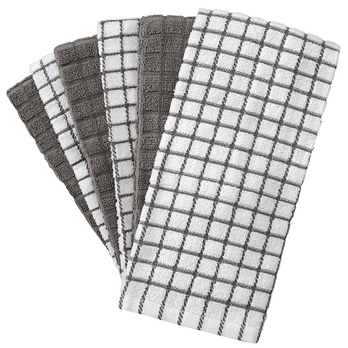 Premium Kitchen Towels (16”X 28”, 6 Pack) – Large Cotton Kitchen Hand Towels – Chef Weave Design – 380 GSM Highly Absorbent Tea Towels Set with Hanging Loop – Grey