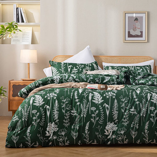 Queen Comforter Set Emerald Comforter Set 3 PCS Bedding Sets Floral Comforter Set Plant Flowers Printed on Fluffy Comforter Set for All Season