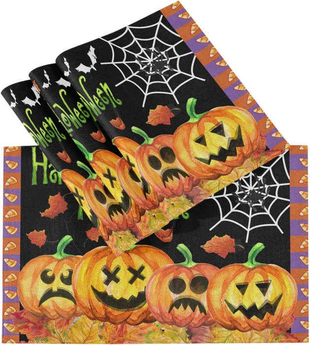 Pfrewn Fall Pumpkin Sunflower Butterfly Placemat Set of 4 Table Mat Autumn Maple Leaf Place Mat Placemat 12" X 18" Dining Home Kitchen Table Decoration