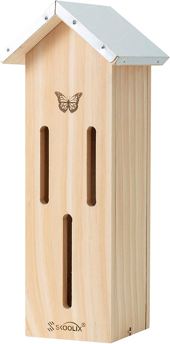 Wooden Butterfly House for Gardens. Provides a Safe Haven for Butterflies to Rest, Protect from Predators and Harsh Weather Conditions. Attractive Garden Décor, Includes Bonus Rope Hanger.