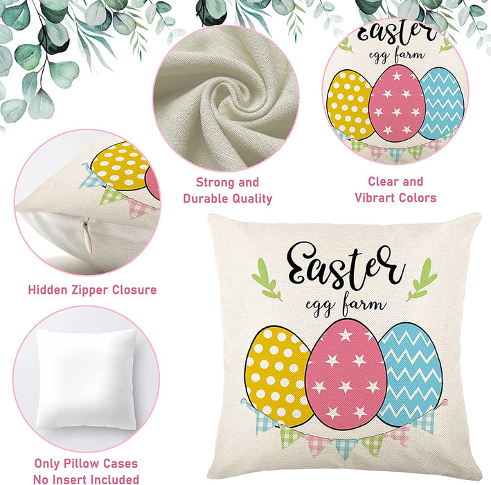 Easter Decorations Pillow Covers 18X18 Set of 4 - Easter Bunny Easter Eggs Spring Decor, Easter Throw Pillows Cushion Covers Farmhouse/Home Decor for Table, Sofa, Restaurant (18X18 Inch)