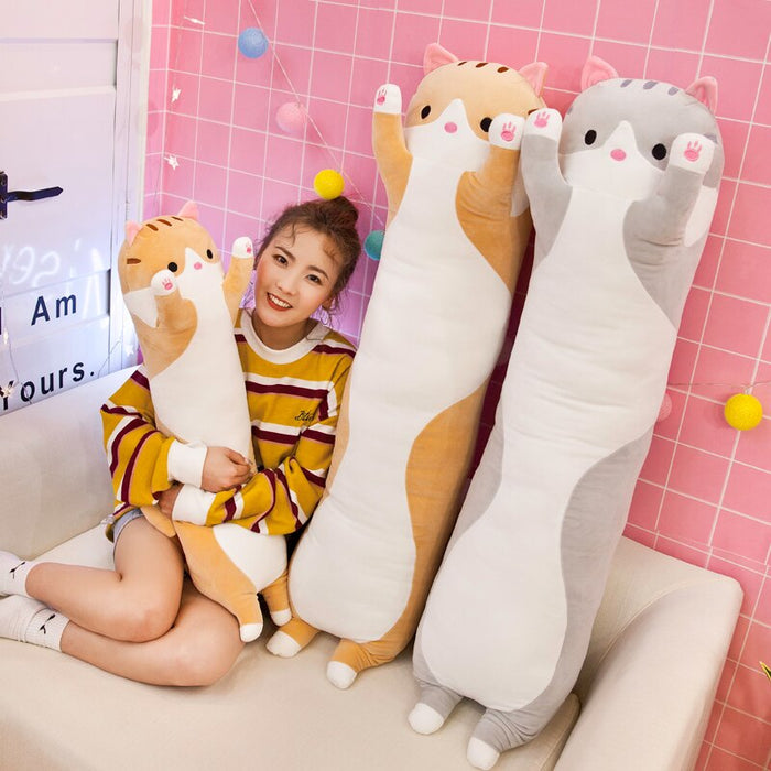 130Cm Cute Soft Long Cat Plush Toys Office Nap Stuffed Animal Pillow Home Comfort Cushion Christmas Gift Doll for Kids Girl