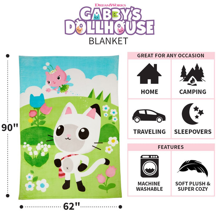 Gabby'S Dollhouse Kids Plush Twin/Full Blanket, 62 X 90, Blue and Green, Dreamworks