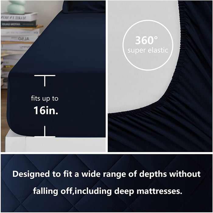 Queen Bed in a Bag 7 Pieces Comforter Set with Comforter and Sheets Navy Blue All Season Bedding Sets with Comforter, Pillow Shams, Flat Sheet, Fitted Sheet and Pillowcases