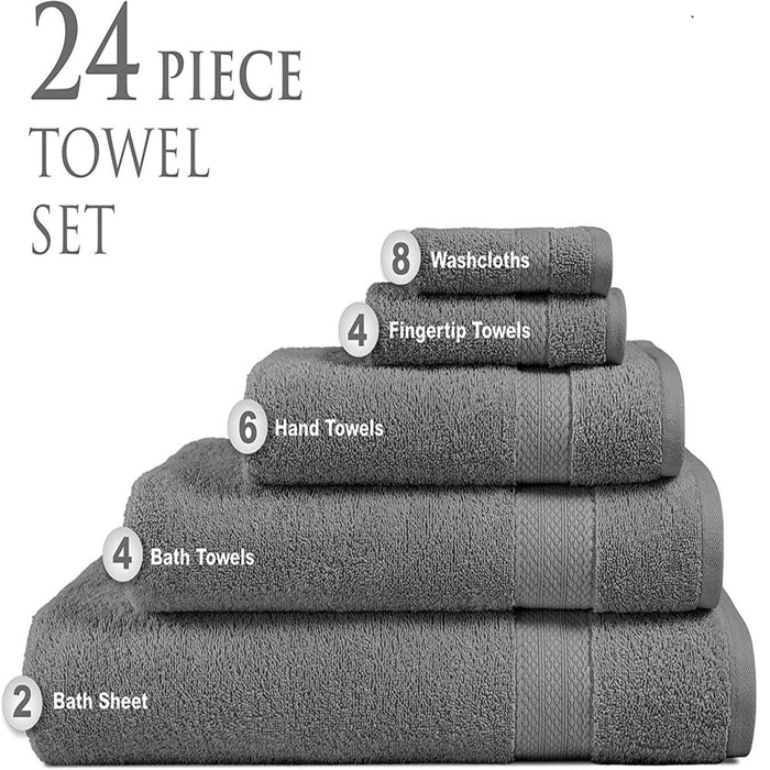 24PC Bath Towel Set (2 Sheets, 4 Bath, 6 Hand, 4 Fingertip & 8 Wash) - Grey, Addy Home Best Value