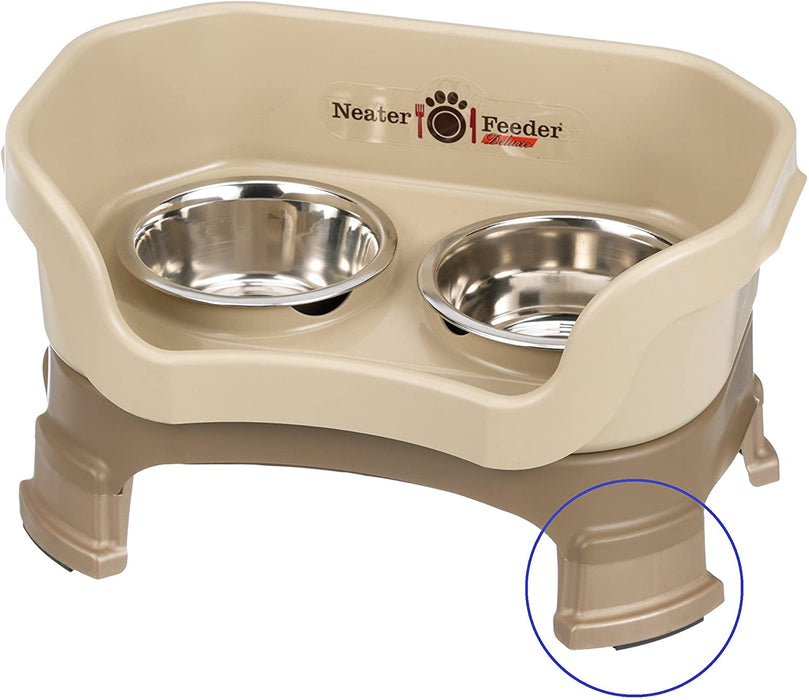 Neater Feeder Deluxe with Leg Extensions for Small Dogs - Mess Proof Pet Feeder with Stainless Steel Food & Water Bowls - Drip Proof, Non-Tip, and Non-Slip - Gunmetal Grey