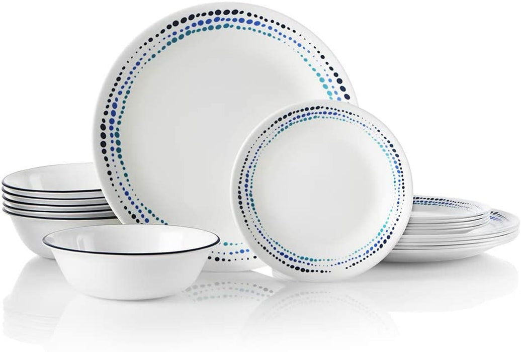 Vitrelle 18-Piece Service for 6 Dinnerware Set, Triple Layer Glass and Chip Resistant, Lightweight round Plates and Bowls Set, City Block