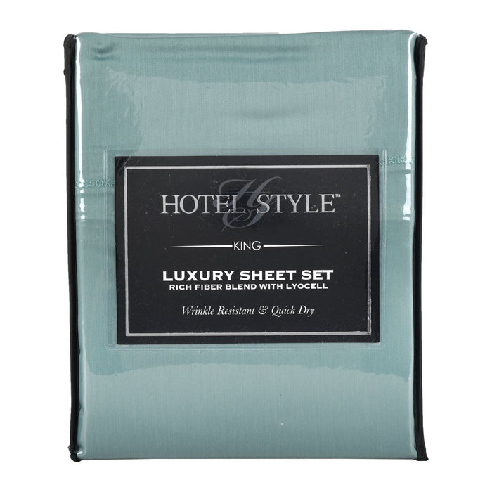 Hotel Style 500 Thread Count Tri-Blend with Lyocell Bed Sheet Set, King, Aqua Slate