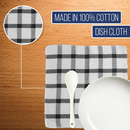 Set of 24 Kitchen Towels Dish Cloths Soft Navy Checkered Pattern 100% Cotton 12X12"