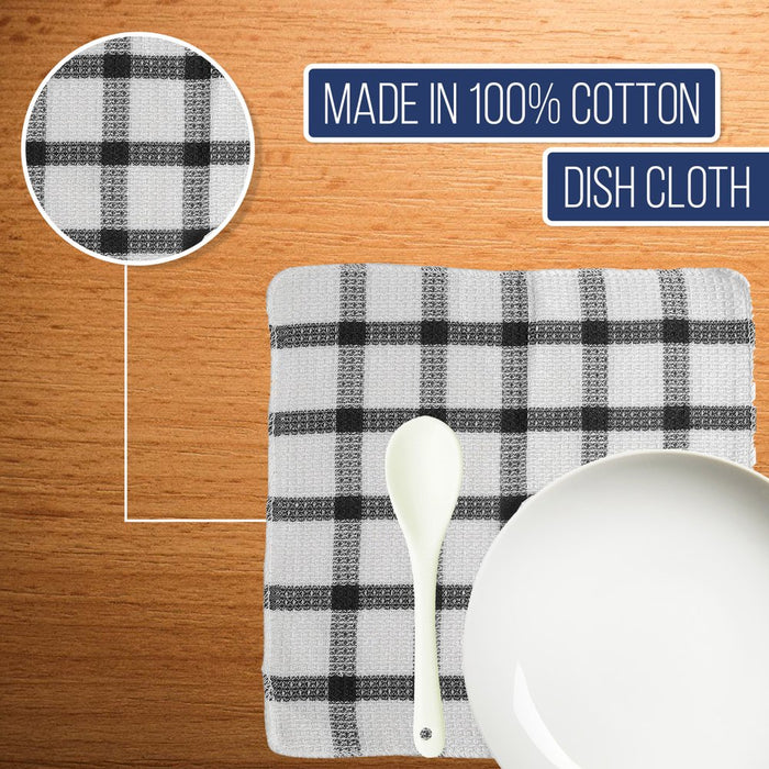 Set of 24 Kitchen Towels Dish Cloths Soft Navy Checkered Pattern 100% Cotton 12X12"