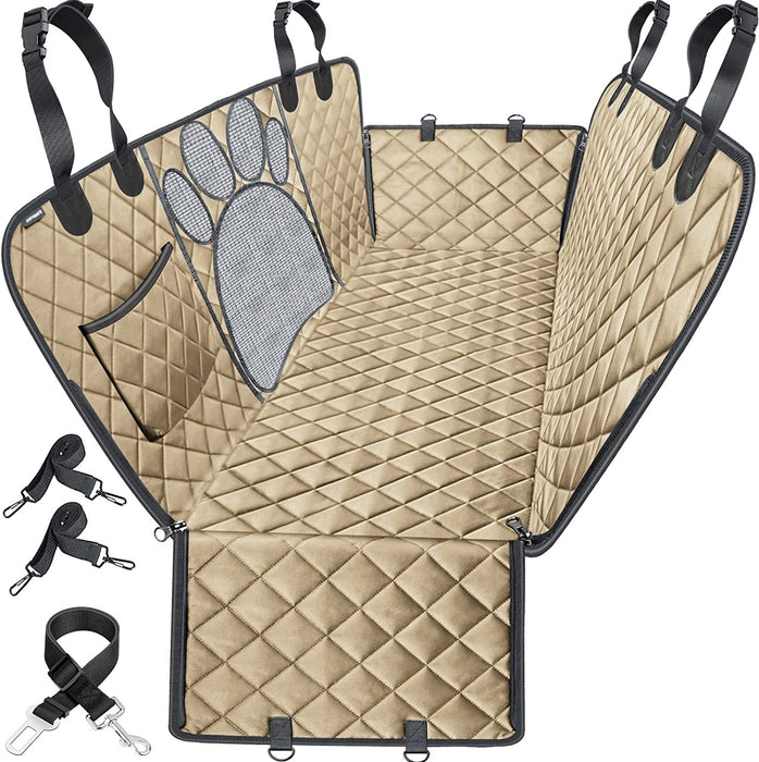 Upgraded Dog Seat Covers with Mesh Visual Window 100% Waterproof Dog Car Seat Cover Nonslip Pet Seat Cover for Back Seat with Storage Pockets, Washable Dog Hammock for Cars Trucks and Suvs