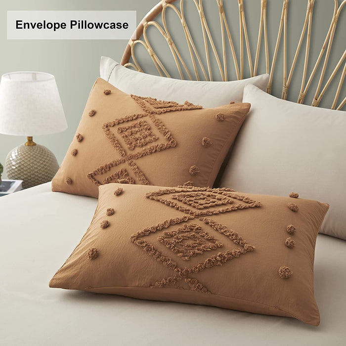 Oli Anderson Tufted Duvet Cover, Soft and Lightweight Duvet Covers Set for All Seasons, 3 Pieces Boho Embroidery Shabby Chic Bedding Set (Pumpkin, Queen, 90"×90")