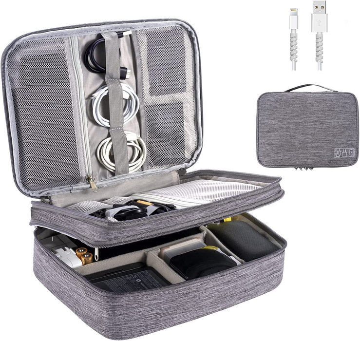 Electronics Organizer,  Electronic Accessories Bag Travel Cable Organizer Three-Layer for Ipad Mini, Kindle, Hard Drives, Cables, Chargers (Three-Layer-Black)