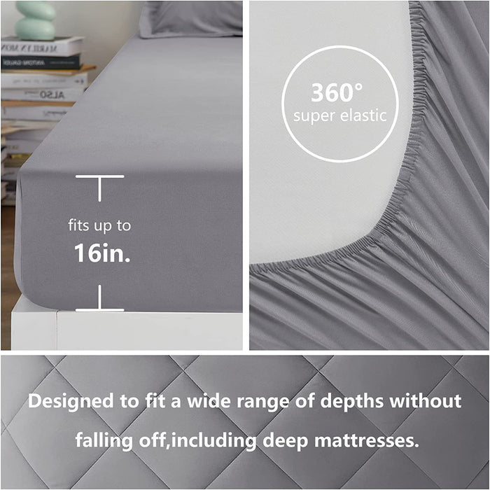 Queen Bed in a Bag 7-Pieces Comforter Set with Sheets Light Grey All Season Bedding Sets with Comforter, Pillow Shams, Flat Sheet, Fitted Sheet and Pillowcases
