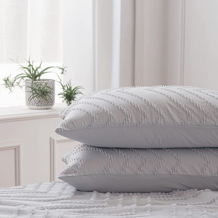 Bedding Comforter Set Queen, Bluish Grey Bedding Chevron Tufted Design, Boho Queen Size Comforter Lightweight and Fluffy,3 Pieces