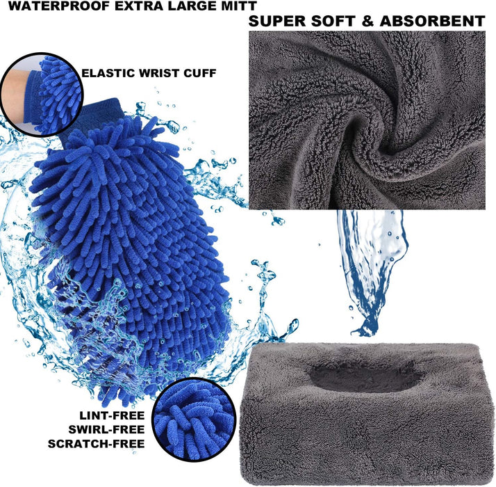 22Pcs Car Wash Cleaning Tools Kit Car Detailing Set with Blue Canvas Bag Collapsible Bucket Wash Mitt Sponge Towels Tire Brush Window Scraper Duster Complete Interior Car Care Kit