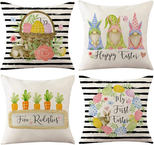 Easter Pillow Covers 18X18 Set of 4 Easter Decorations for Home Bunny Happy Easter Peeps Hip Hop Easter Egg Pillow Case, Seasonal Spring Throw Cushion Case for Home Decorations (18X18 Inch)