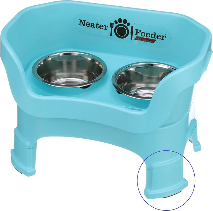 Neater Feeder Deluxe with Leg Extensions for Small Dogs - Mess Proof Pet Feeder with Stainless Steel Food & Water Bowls - Drip Proof, Non-Tip, and Non-Slip - Gunmetal Grey