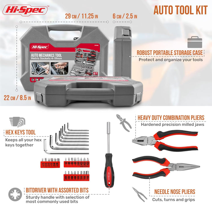 Tools 67Pc Metric Auto Mechanic Tool Set, Motorcycle & Car Tool Kit, Auto Repair Tool Set with Pliers, Screwdriver Set, Socket Kit & Tool Box Storage Case for Cars, Trucks, Boats Rvs & Jeeps.