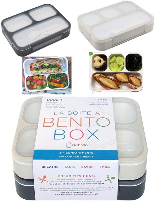 Bento Lunch Box Kids & Adult: Leakproof Lunch Containers for Boys & Girls with 3 Compartments - School, Daycare, Meal Planning Portion Control Container, Bpa-Free Boxes, Utensils | Blue Purple 2 Pack