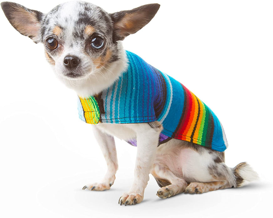 Dog Clothes - Handmade Dog Poncho from Authentic Mexican Blanket by  (Blue, Large)