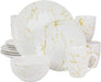 Fine round Gloss Dinnerware Dish Set, 16 Piece, Black and White Marble