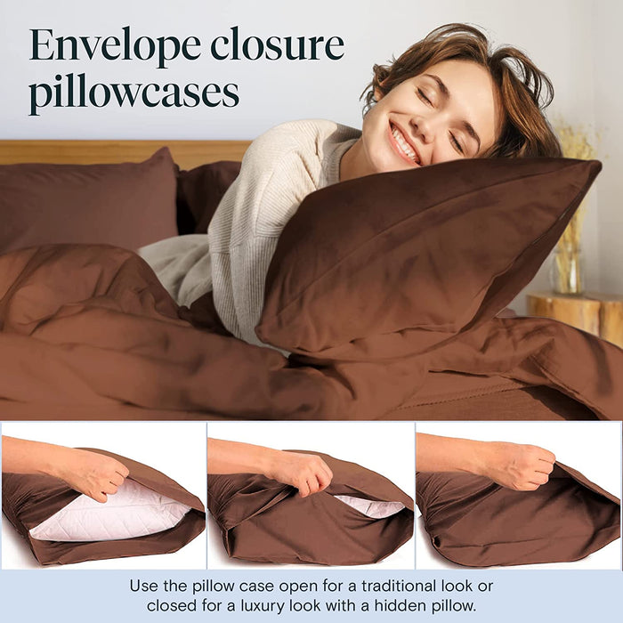 6 PC Sheet Set Sheets Deep Pockets 18" Eco Friendly Wrinkle Free Sheets Machine Washable Hotel Bedding Silky Soft - Brown Queen