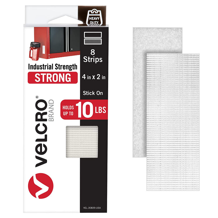 VELCRO Brand Heavy Duty Fasteners | 4X2 Inch Strips with Adhesive 8 Sets | Holds 10 Lbs | Black Industrial Strength Stick on Tape | Indoor or Outdoor Use (VEL-30703-USA)