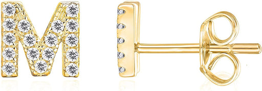 925 Sterling Silver, 14K Gold Plated, CZ Simulated Diamond Stud Earrings Fashion Alphabet Letter Initial Earrings