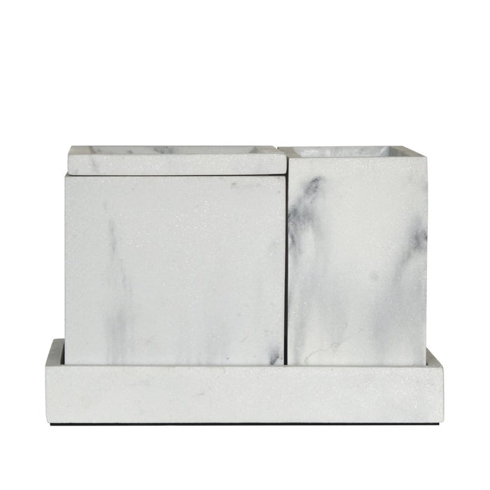 Better Homes & Gardens Faux Marble 4 Piece Vanity Organizer Set with Magnetic Side, White