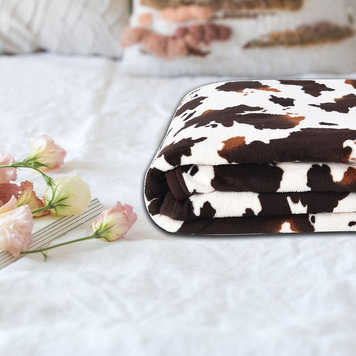 Homesmart Brown Cow Print Throw Blanket Warm and Cozy Coral Fleece Animal Print
