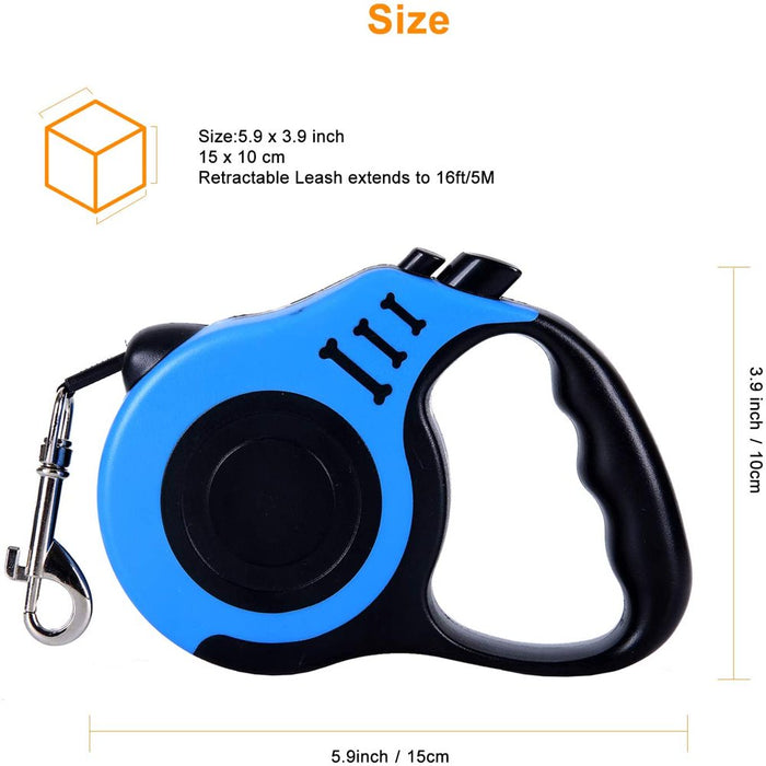 Retractable Dog Leash 16Ft Heavy Duty Pet Walking Leash with Anti-Slip Handle One-Hand Brake Blue