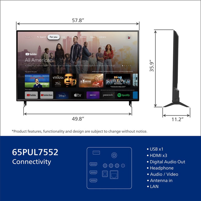 Philips 65" Class 4K Ultra HD (2160P) Google Smart LED Television (65PUL7552/F7)