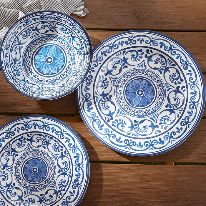 Melamine Dinnerware Set, Service for 4, Traditional Blue and White - Set of 12