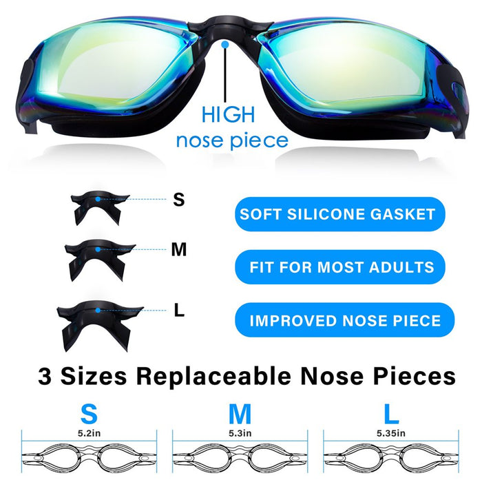 2Pack Swimming Goggles for Adult Comfortable Daily Swim Glasses with Mirrored Anti-Fog Lens No Leak Water