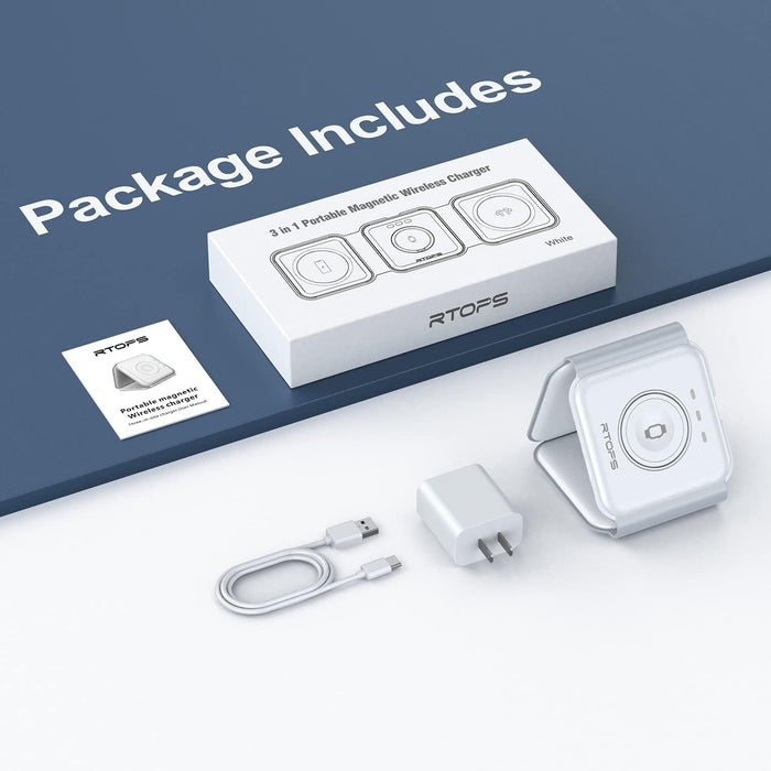 Wireless Charger 3 in 1, Magnetic Travel Wireless Charging Station Multiple Devices,Gan 3 in 1 Charging Station,Compatible for Iphone15/14/13/12/Pro/Max,Iwatch,Airpods 3/2/Pro(Adapter Includes)