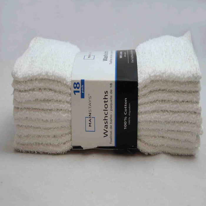 Mainstays Cotton Washcloth Bundle Collection, 18 Pack, White