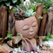 Smiley Face Flower Pot Head Planter for Indoor Outdoor Planter Resin Head Planter Pot with Drainage Hole Two Hand Hold Cute Face Succulent Pots with Closed Eyes for Garden Planter (Dark)