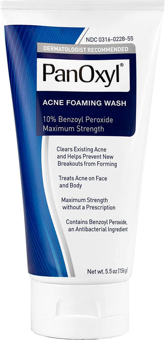 Acne Foaming Wash Benzoyl Peroxide 10% Maximum Strength Antimicrobial, 5.5 Oz