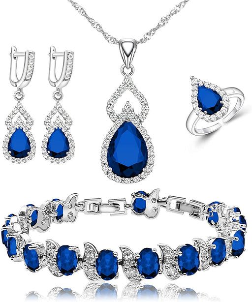 Women Jewelry Set Platinum Plated Necklace Open Ring Earrings Bracelet Set,Birthday/Anniversary Mother’S Day Jewelry Gifts for Mom/Wife/Sister/Best Friend