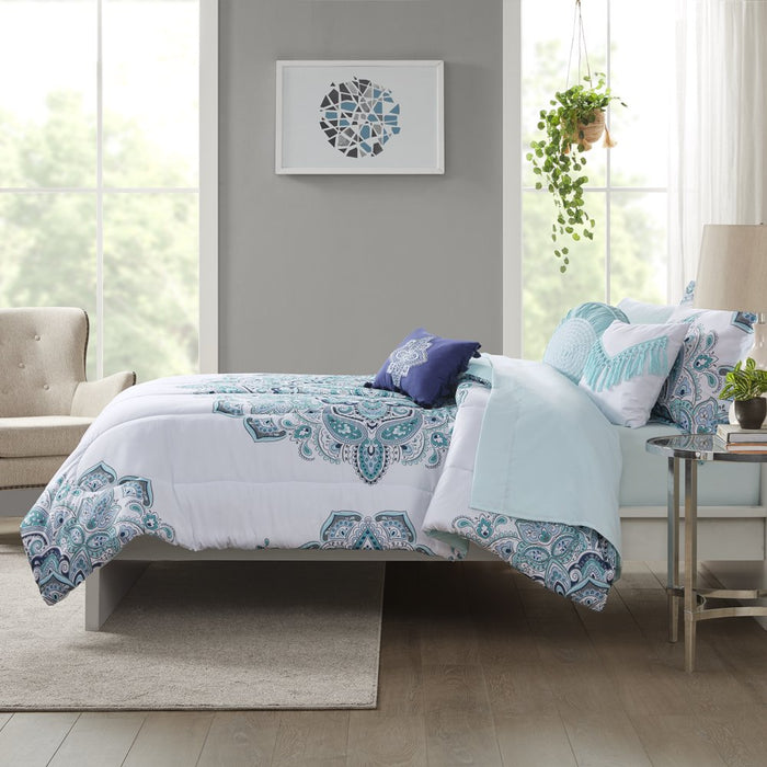 Mainstays Teal Medallion 10 Piece Bed in a Bag Comforter Set with Sheets, King