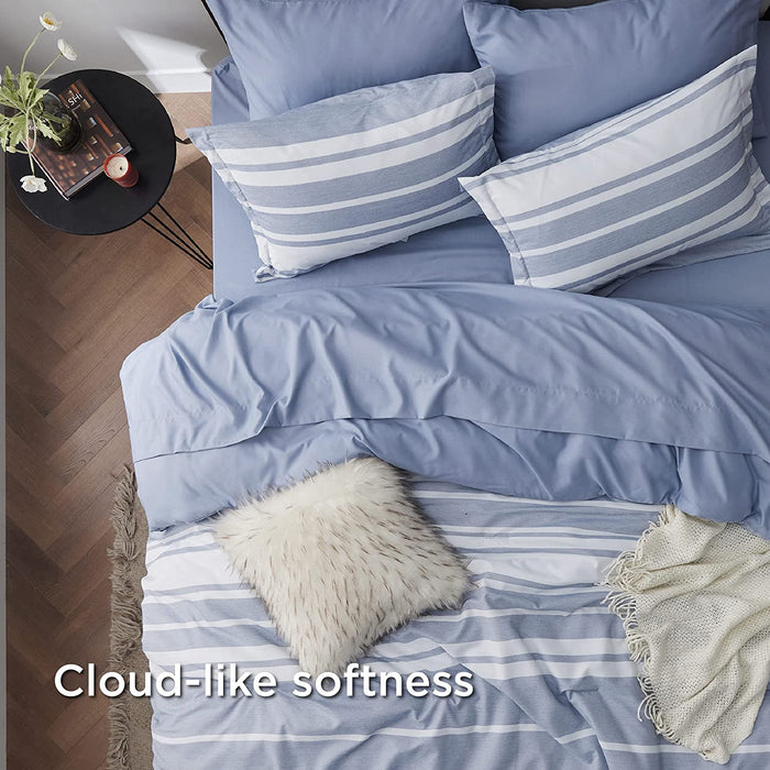 Bedsure Bed in a Bag Full Size 7-Piece Blue White Striped Bedding Comforter Sets All Season Bed Set, 2 Pillow Shams, Flat Sheet, Fitted Sheet and 2 Pillowcases