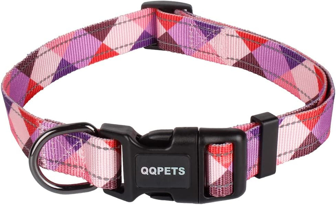 QQPETS Adjustable Soft Dog Collar: Print Flower Pink Multicolor Cute Patterns for XS Small Medium Large Pet Girl Boy Puppy Walking Running Training (M, Bone)