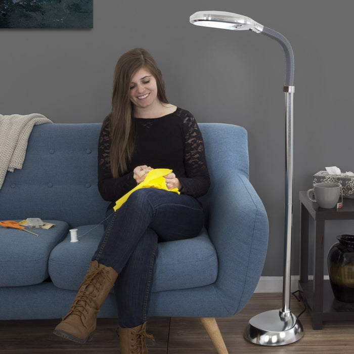 Adjustable Full Spectrum Sunlight Floor Lamp with Bendable Neck in Chrome Color